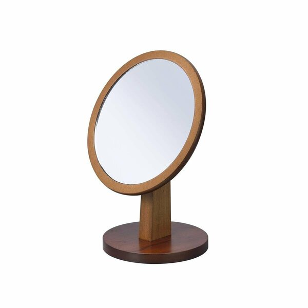 Homeroots Brown & Walnut Finish Round Vanity Mirror on Pedestal 420746